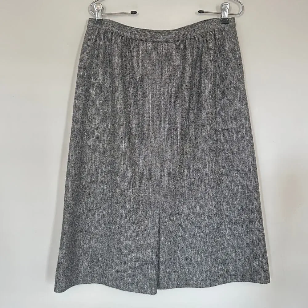 Pendleton Vintage Large Gray Wool Herringbone Pencil Midi Skirt Academia Office - Picture 2 of 8